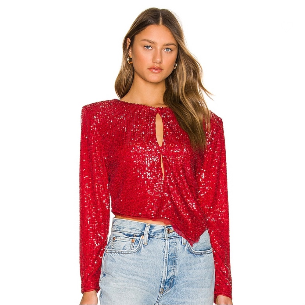 NONchalant Vivi Angle Sequin Top in Red small